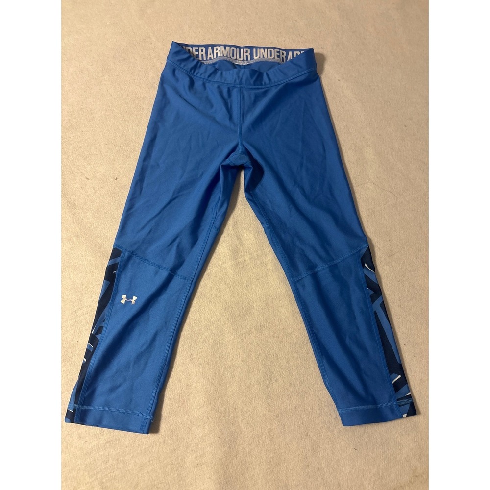 Under Armour Girls Blue Athletic Leggings Capri Pants Logo UA Size XL